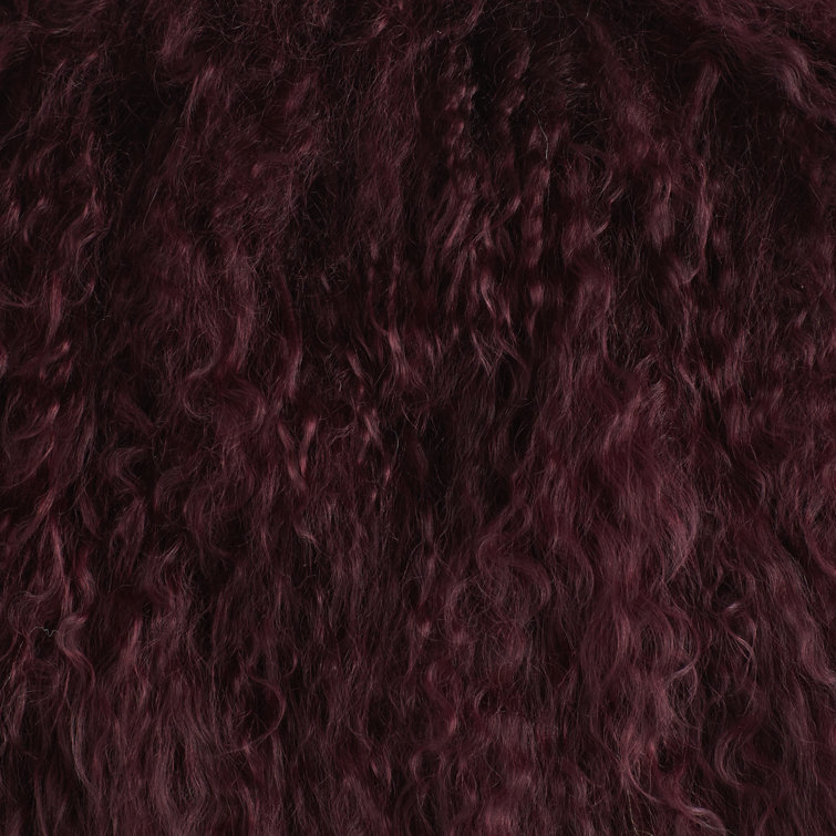 Eggplant Wool Mongolian Lamb Fur 16" Throw Pillow Set