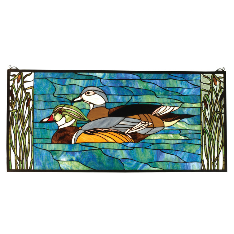 Tiffany Style Stained Glass Window Panel with Wood Ducks