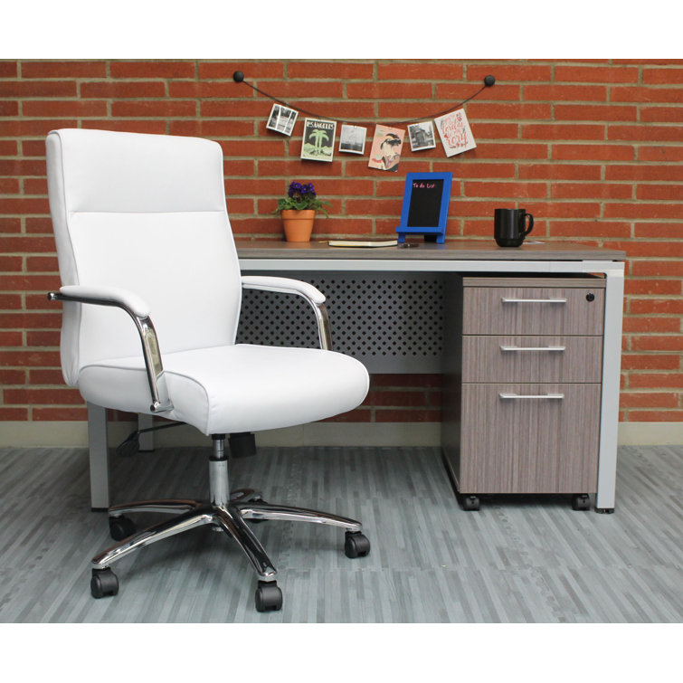 White Leather Executive Swivel Office Chair with Chrome Base