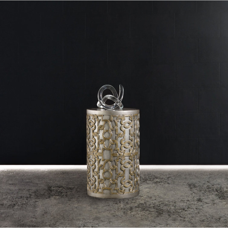 Gold and Silver Round Wood Drum End Table
