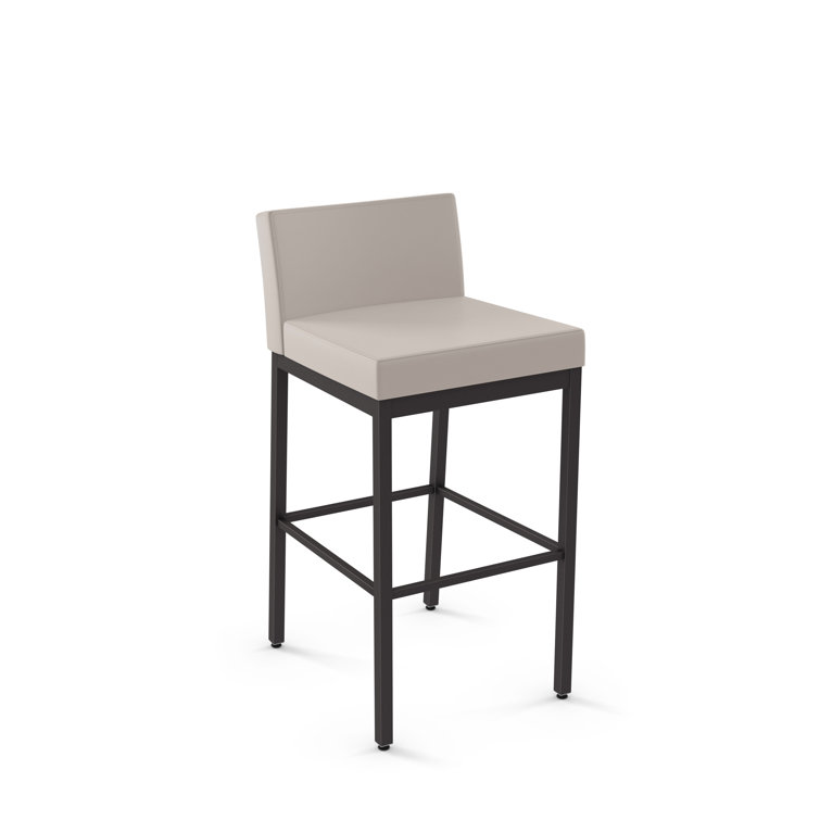 White Leather and Wood Swivel Bar Stool with Metal Frame