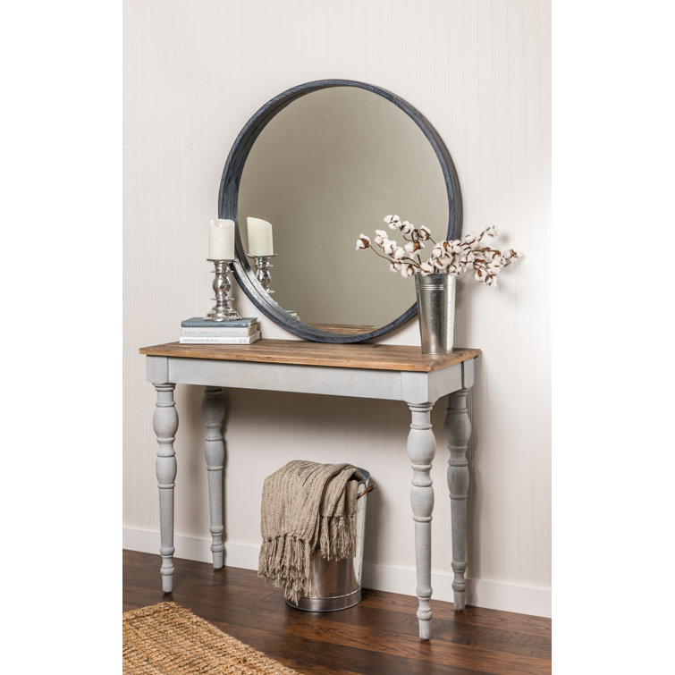 Aged Gray Round Wood Wall Mirror