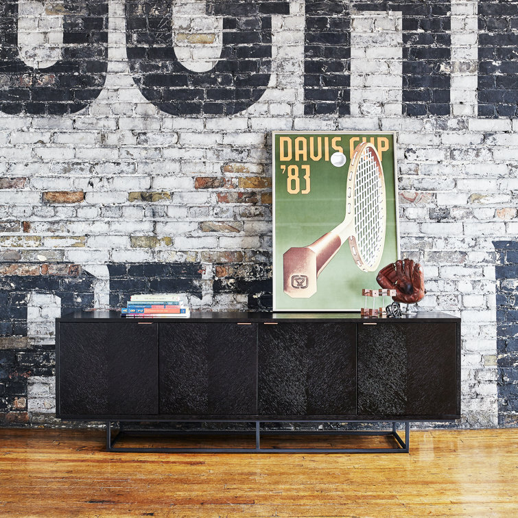 Myles Dark-Stained Chevron Oak Credenza with Rose Gold Handles