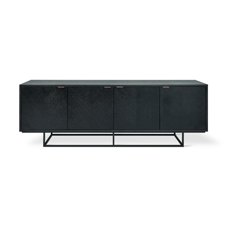 Myles Dark-Stained Chevron Oak Credenza with Rose Gold Handles