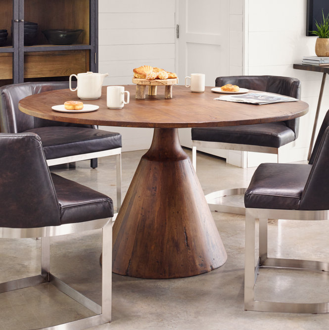 Reclaimed Wood & Marble Round Rustic Dining Table for Six