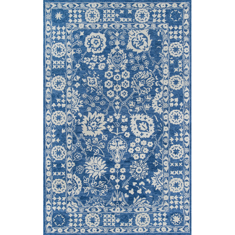 Hand-Tufted Blue Wool Rectangular Area Rug 3'6" x 5'6"