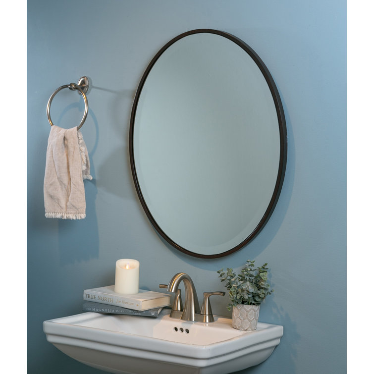 Mocha Oval Wood Wall Mirror with Silver Accents