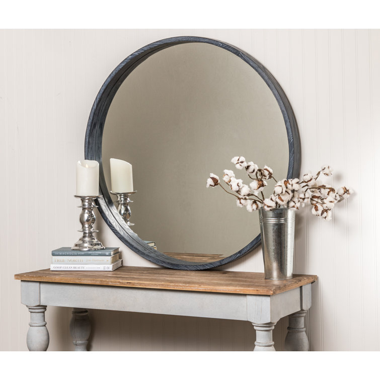 Aged Gray Round Wood Wall Mirror