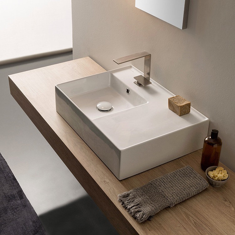 Teorema White Ceramic Rectangular Wall-Mount Vessel Sink