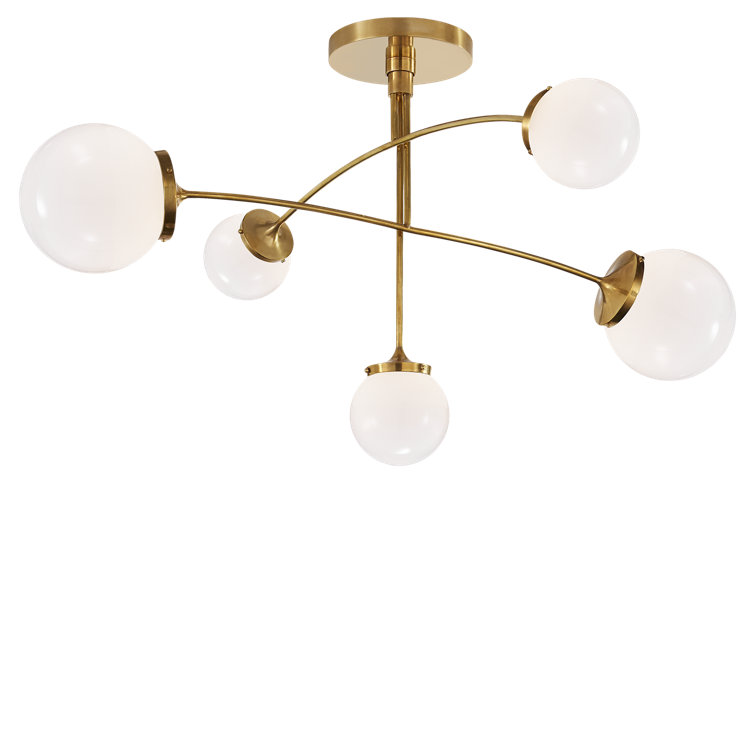 Soft Brass 5-Light Chandelier with White Glass Shades
