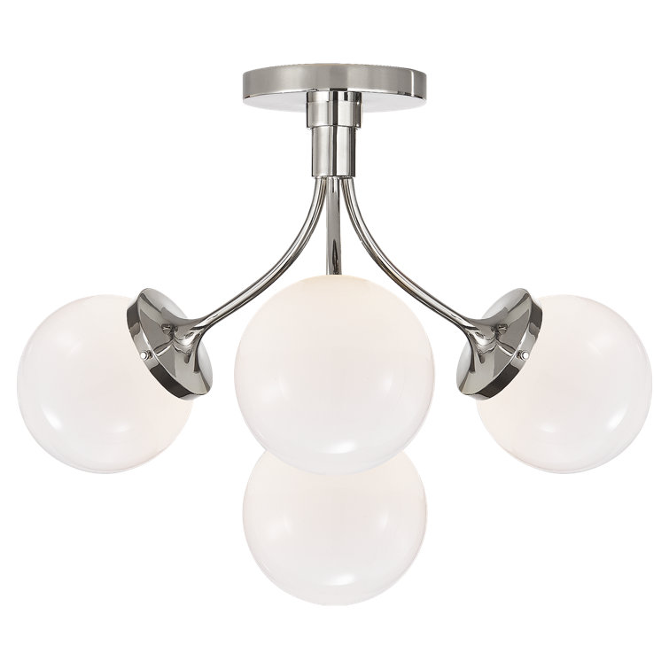 Prescott Polished Nickel 18" Globe Semi Flush Mount with White Glass