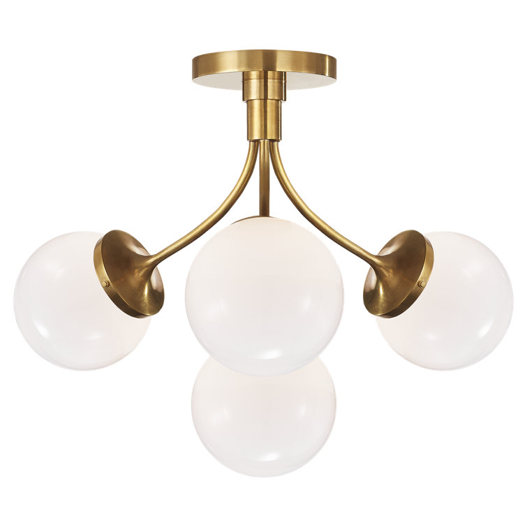 Prescott Soft Brass 4-Light Globe Semi Flush Mount