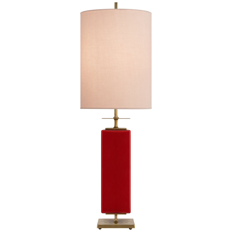 Maraschino Cherry Wood Adjustable Outdoor Table Lamp with Pink Linen Shade