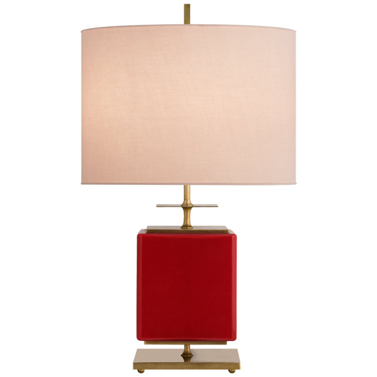 Maraschino Cherry Wood Adjustable Outdoor Table Lamp with Pink Linen Shade