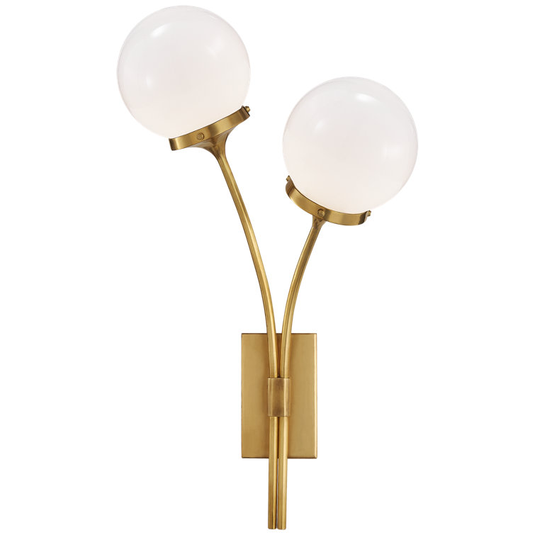 Soft Brass Double Globe White Glass Wall Sconce