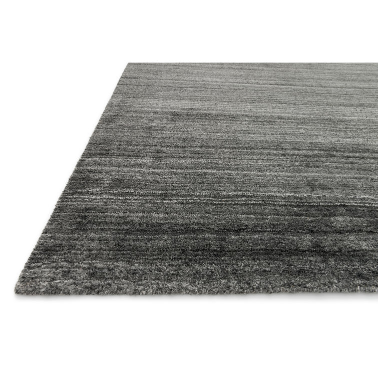 Handmade Charcoal Wool and Viscose Rectangular Rug 5' x 7'