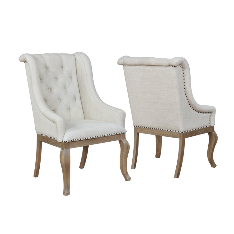 Cream Upholstered Arm Chair with Barley Brown Wooden Legs