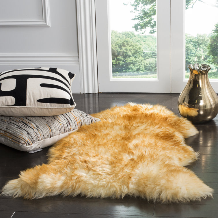 Champagne Copper Luxe Handmade Sheepskin Shag Rug 2' x 6'