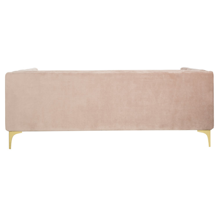 Pale Mauve Tufted Velvet Tuxedo Arm Sofa with Down Fill