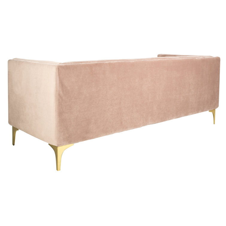 Pale Mauve Tufted Velvet Tuxedo Arm Sofa with Down Fill
