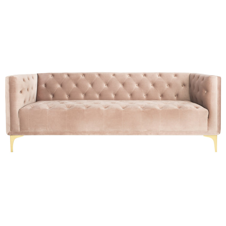 Pale Mauve Tufted Velvet Tuxedo Arm Sofa with Down Fill