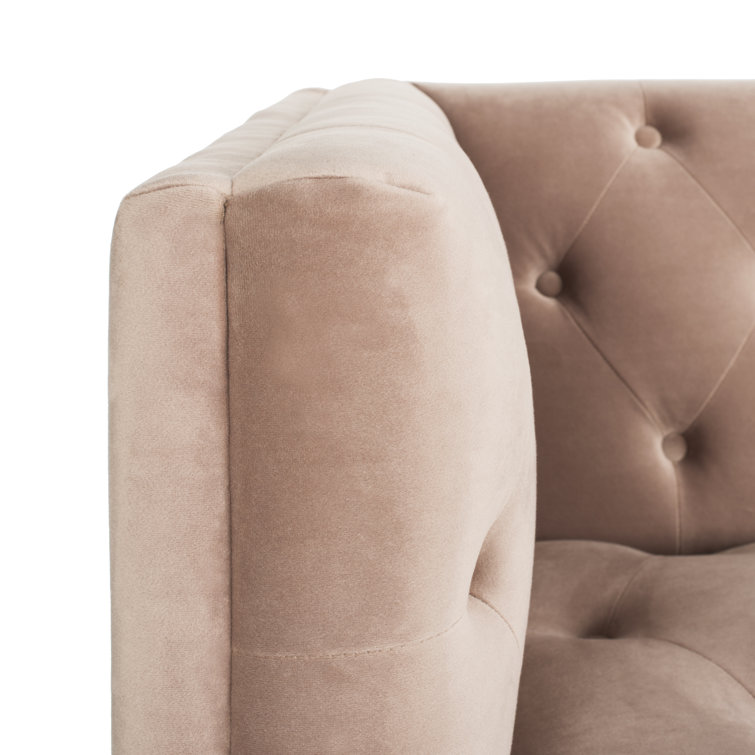 Pale Mauve Tufted Velvet Tuxedo Arm Sofa with Down Fill