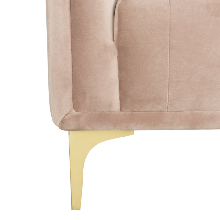 Pale Mauve Tufted Velvet Tuxedo Arm Sofa with Down Fill
