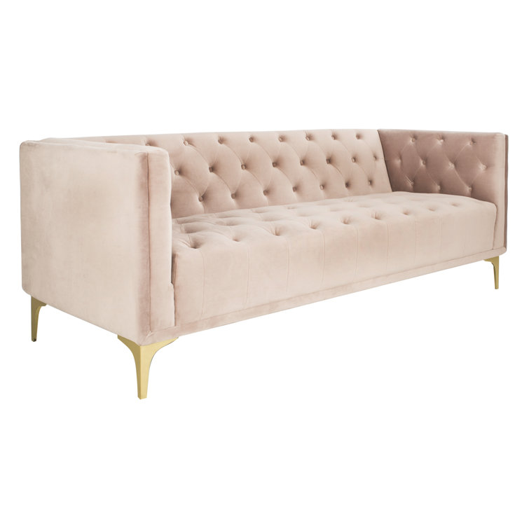 Pale Mauve Tufted Velvet Tuxedo Arm Sofa with Down Fill