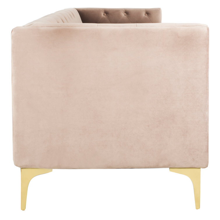 Pale Mauve Tufted Velvet Tuxedo Arm Sofa with Down Fill
