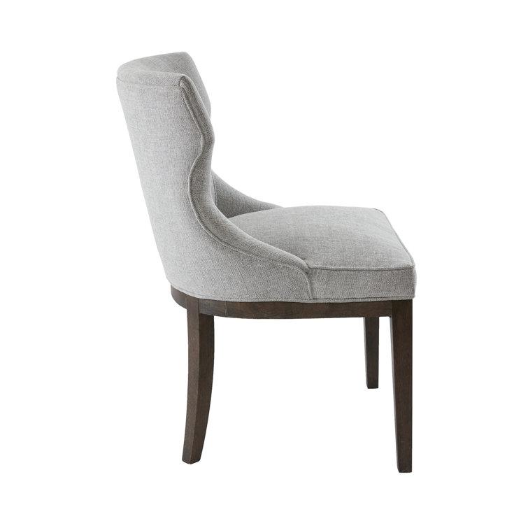 Set of 2 Gray Upholstered Walnut Dining Side Chairs