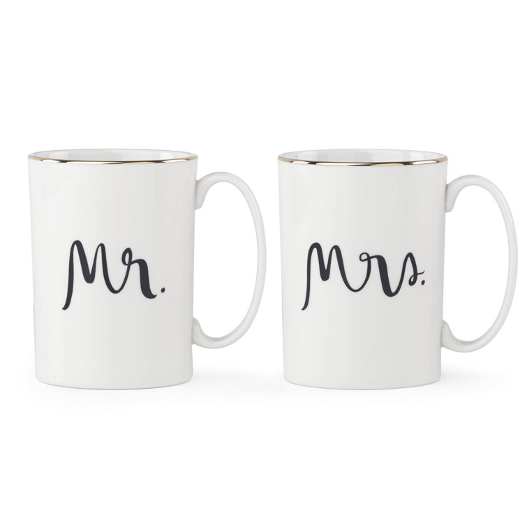 White Ceramic Mr. and Mrs. Typography Mug Set, 2 Piece