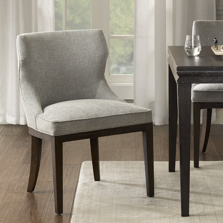 Set of 2 Gray Upholstered Walnut Dining Side Chairs