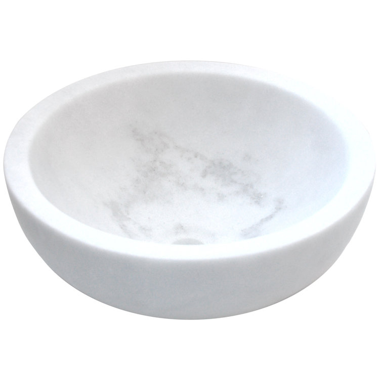 14'' White Marble Circular Vessel Bathroom Sink