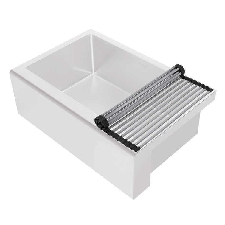 Brushed Stainless Steel Over-the-Sink Rolling Mat with Black Rubber Edges