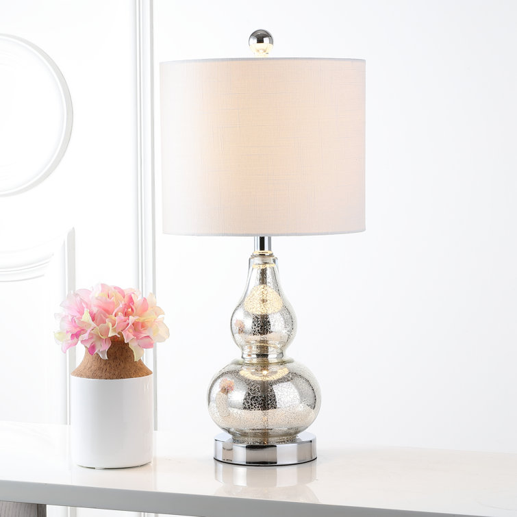 Anya 20.5" Mercury Silver Hand-Blown Glass Table Lamp with White Linen Shade