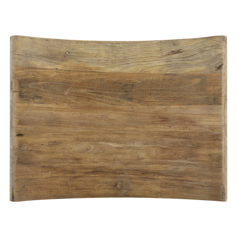 Transitional Reclaimed Elm Wood Accent Stool with Storage Shelf