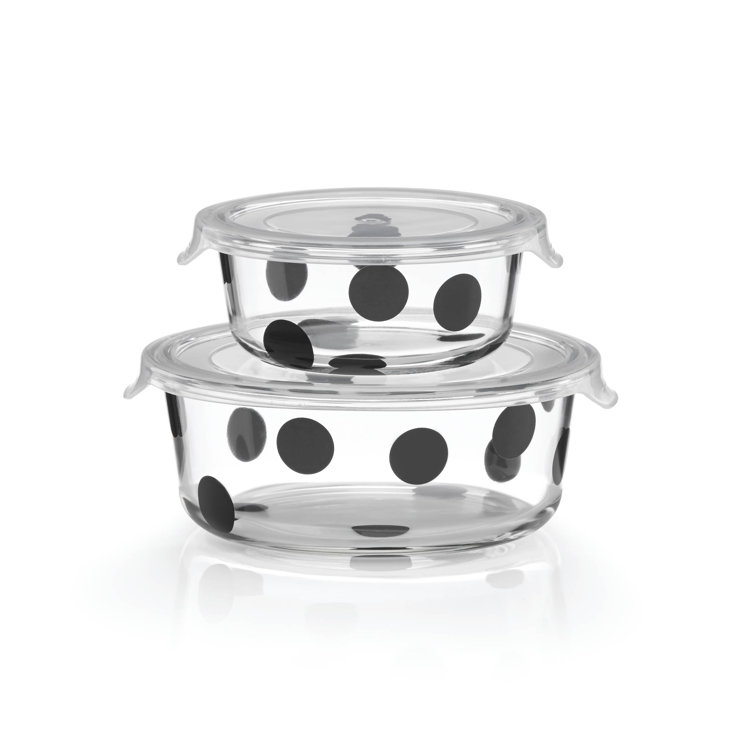 Deco Dot 32oz Black Glass Food Storage Bowl Set with Locking Lids