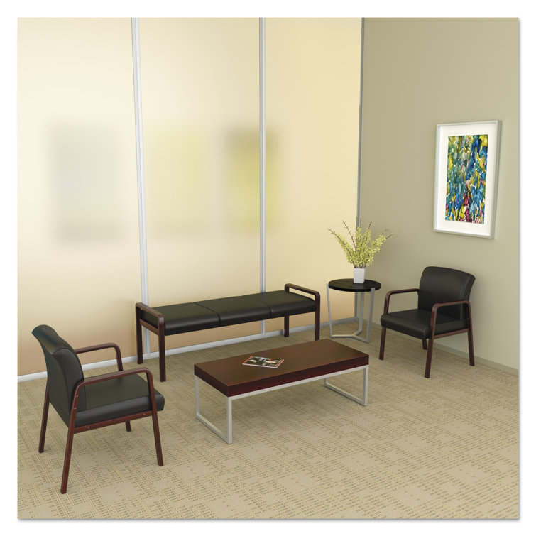 Mahogany Frame Black Leather Padded Reception Bench