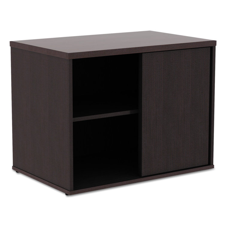Espresso Woodgrain Laminate Low Storage Cabinet with Sliding Doors