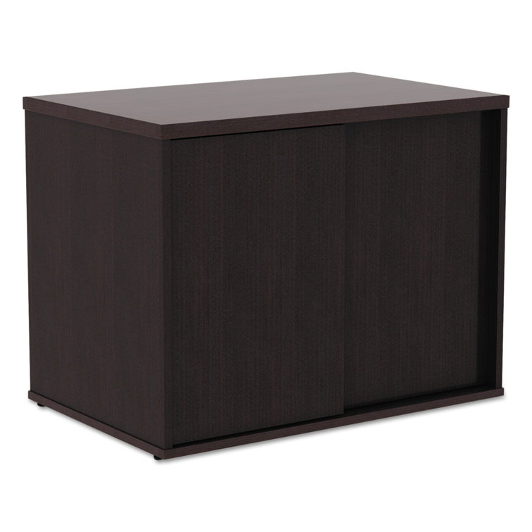 Espresso Woodgrain Laminate Low Storage Cabinet with Sliding Doors