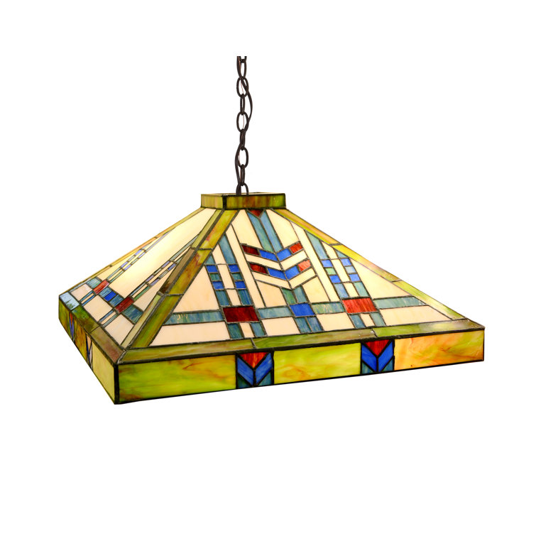 Prairie Wheat 17" Square Multicolor Stained Glass Pendant