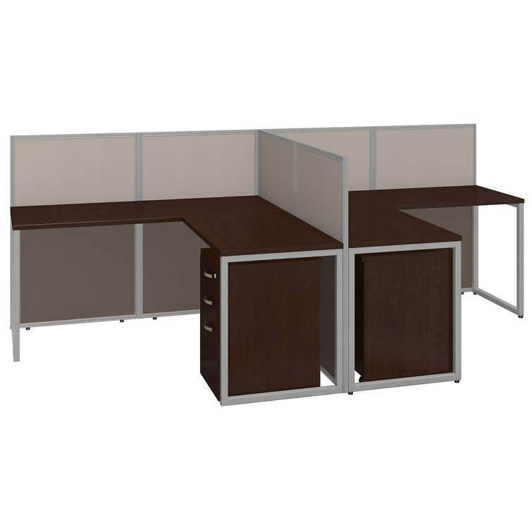 Mocha Cherry L-Shaped 2-Person Workstation with Storage