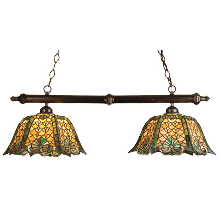 Mahogany Bronze 2-Light Island Pendant with Stained Glass Shade