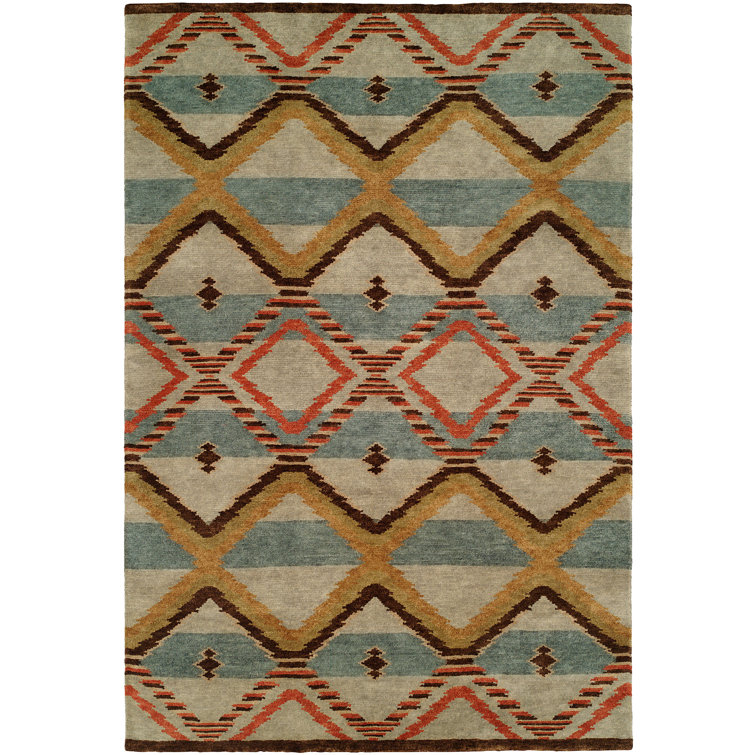 Keddie Southwestern Hand-Knotted Blue Wool 9' x 12' Area Rug