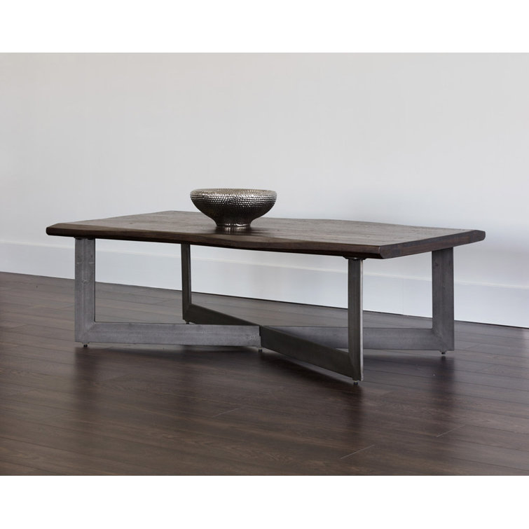 Metivier 56'' Brown Walnut & Bronze Steel Outdoor Coffee Table