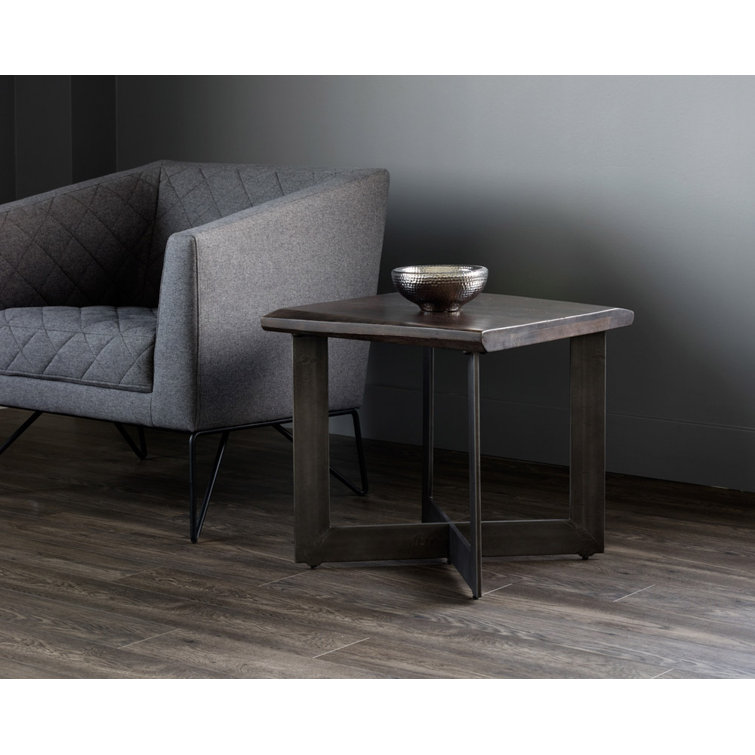 Metivier Square Acacia Wood and Metal Industrial End Table