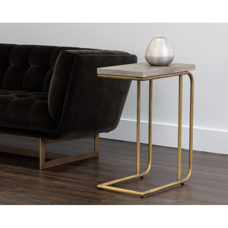 Gray Concrete and Brass Rectangular End Table