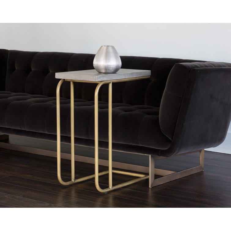 Gray Concrete and Brass Rectangular End Table