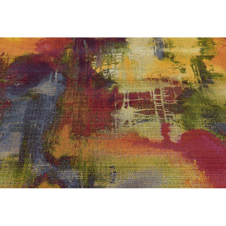 Vibrant Abstract Multi-Color 6' Square Outdoor Synthetic Rug