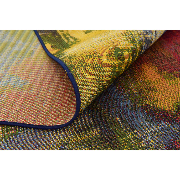Vibrant Abstract Multi-Color 6' Square Outdoor Synthetic Rug